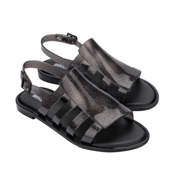 NWOT 
MELISSA BOEMIA black glitter sandals 
size 7 - Picture 1 of 7